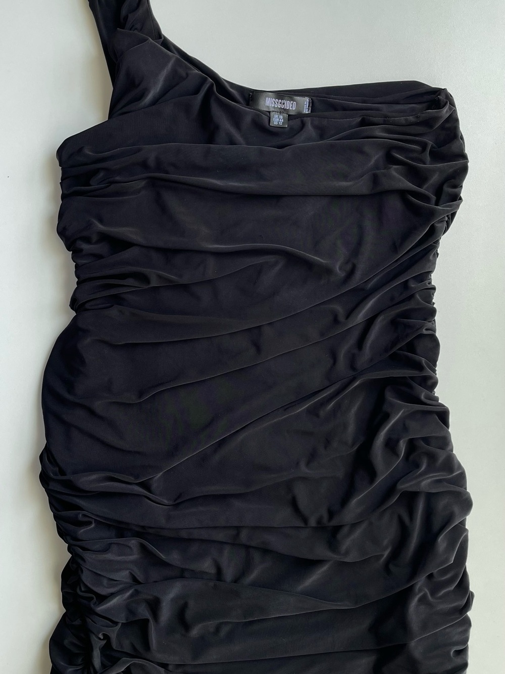 Missguided Black One-Shoulder Ruched Midi Dress
